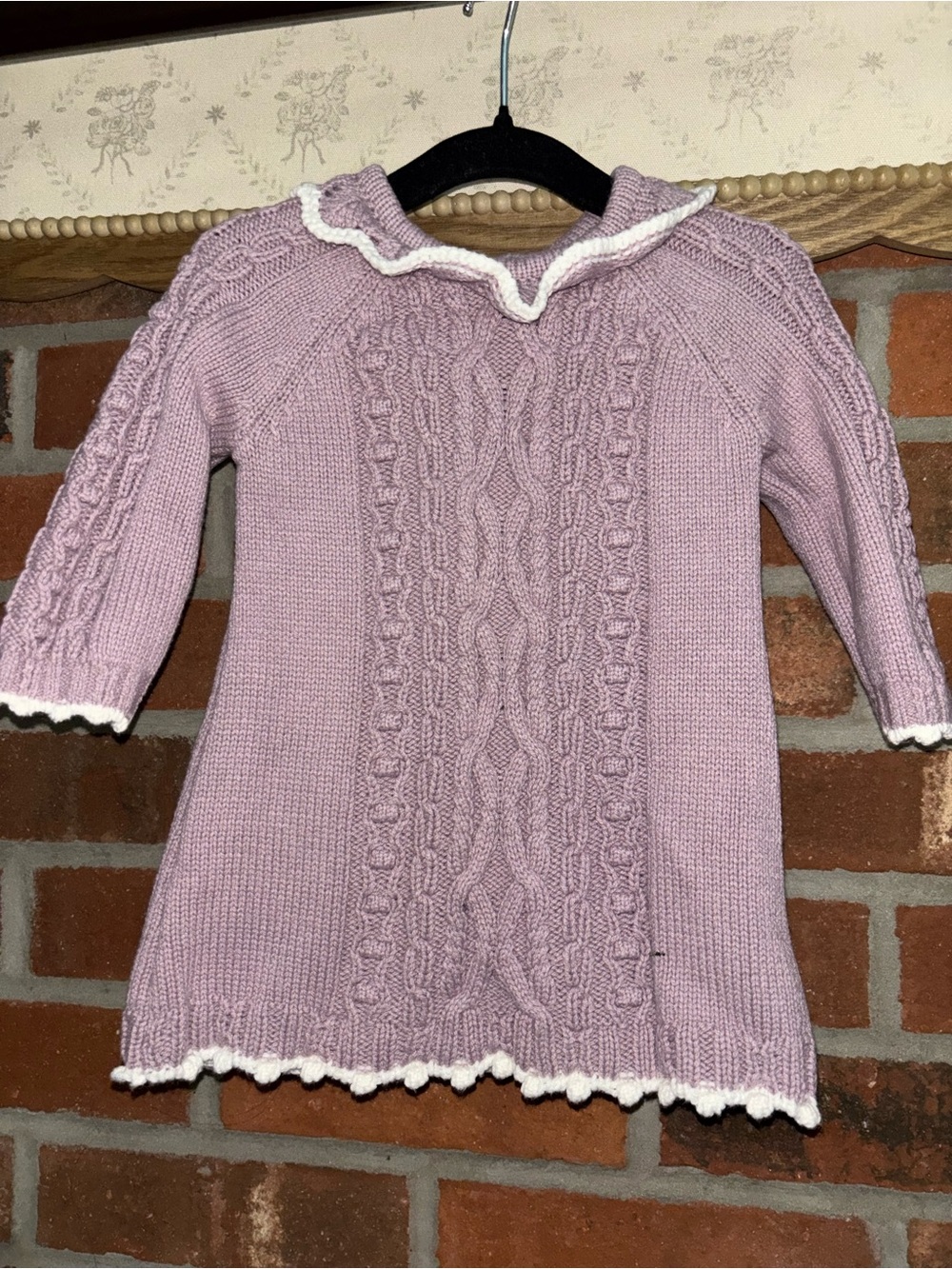 cupcakes & cashmere Lilac Cable-Knit Dress with White Trim